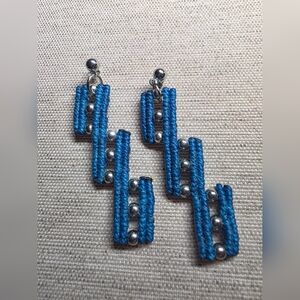 NWOT Handmade Micromacramé Earrings - Blue Beaded Ladder